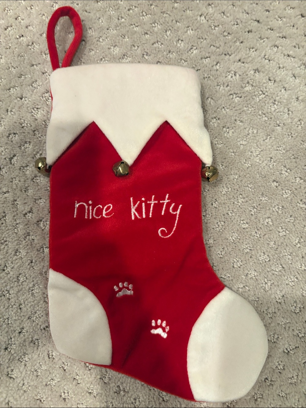 Nice Kitty Red & White Cat Christmas Stocking